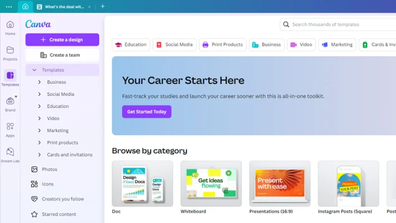 detail of canva homepage user interface