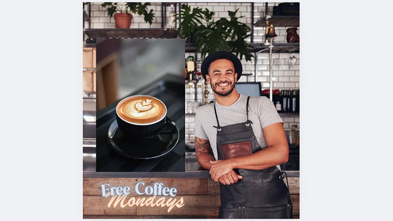 images of a barista and decorated cup of coffee in canva