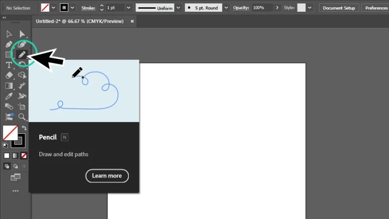 picking up pencil tool from left toolbar in illustrator