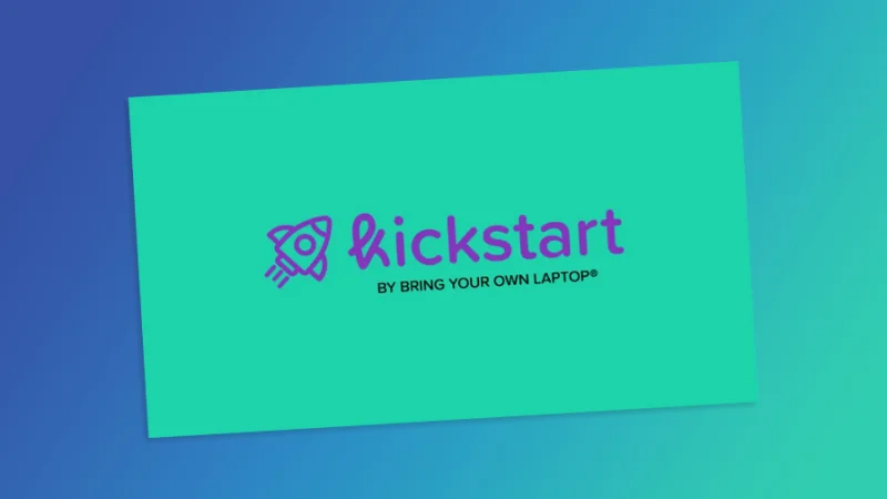 kickstart by bring your own laptop logo over gradient background