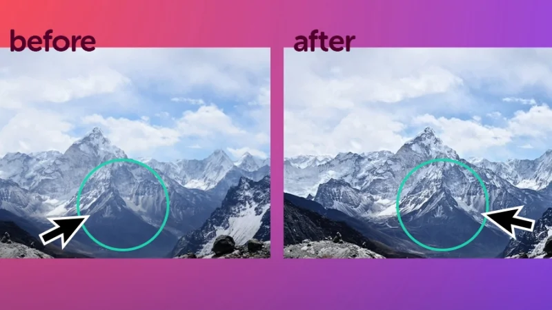 before and after previews of a mountain range photo edited in canva