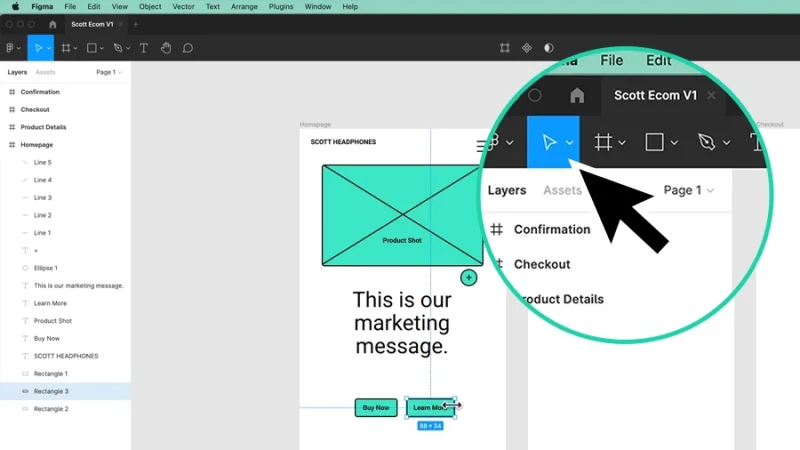 move or selection tool highlighted in figma