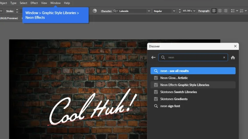 Discover window in adobe illustrator