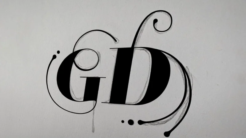 image of a hand drawn sketch of a monogram being vectorized in adobe illustrator