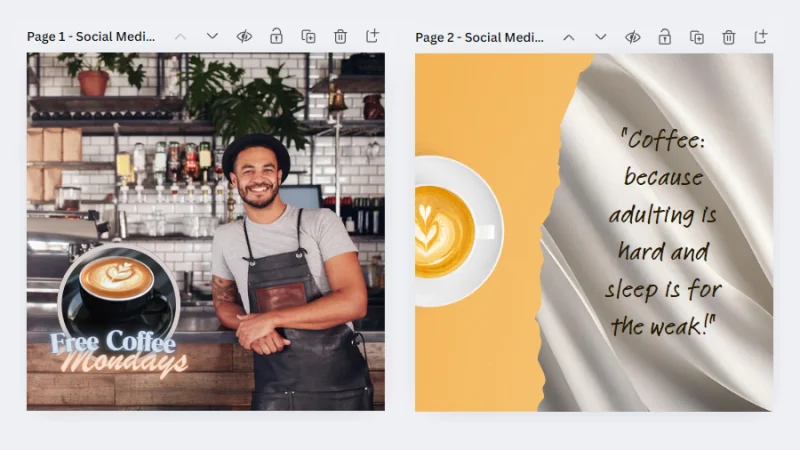 finished social media designs previewed in canva