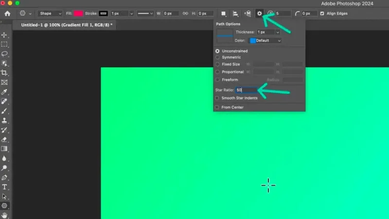 Updated additional path and shape gradients in adobe photoshop with new star features