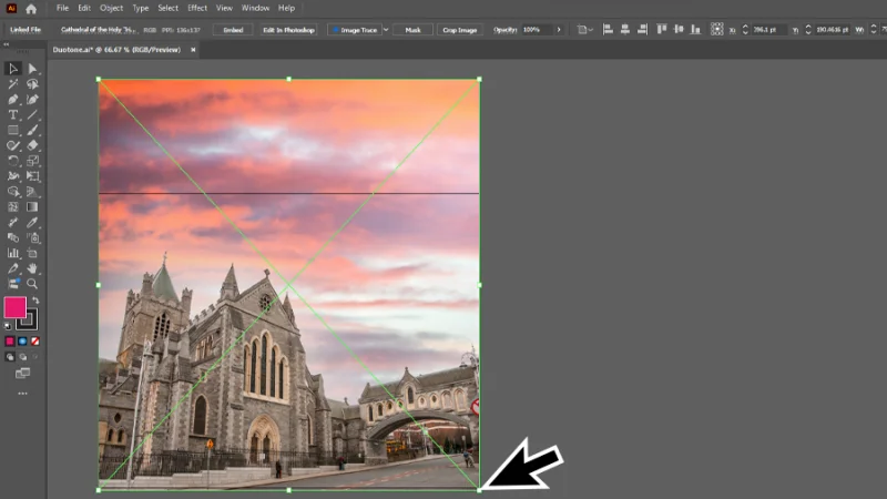 placing the image of a cathedral inside an artboard in illustrator