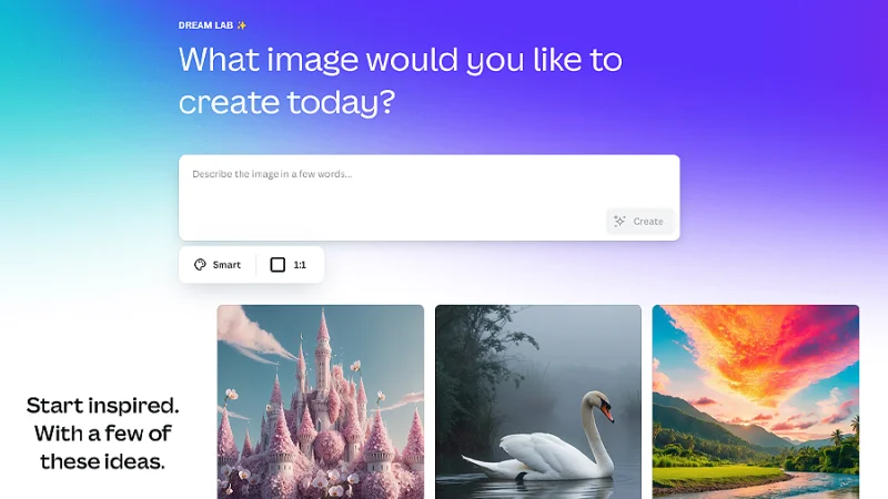artificial intelligence dream lab homepage in Canva