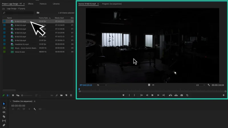 imported footage clip previewed on program monitor in premiere pro