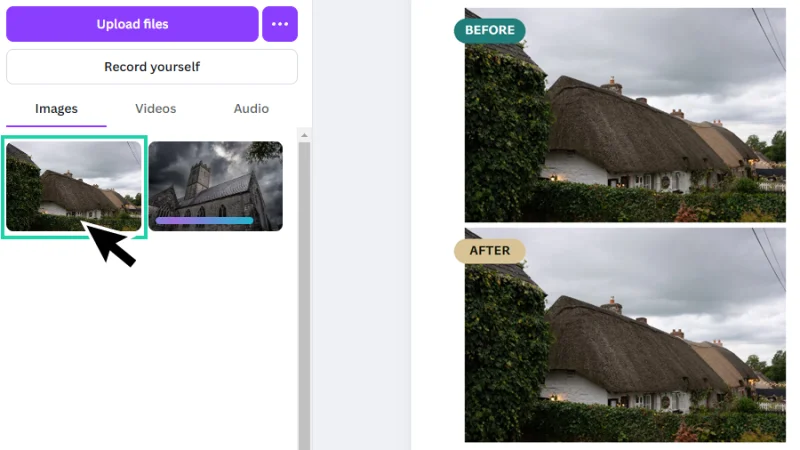 place uploaded photos to a new project page in canva