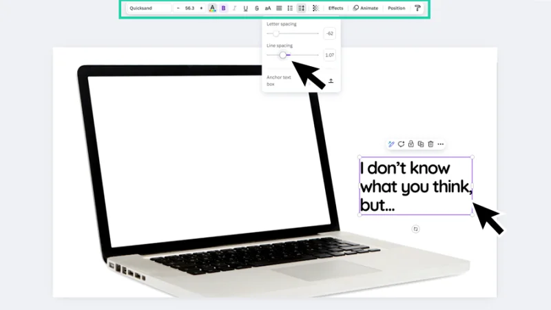 setting up text appearance from the contextual toolbar options in canva