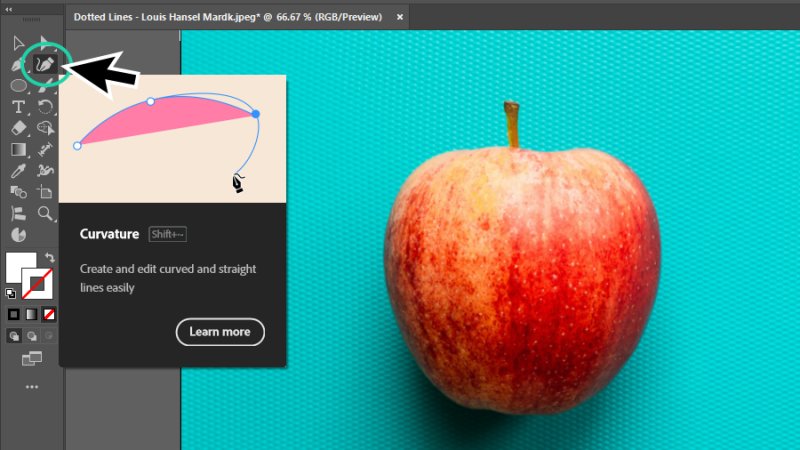 picking the curvature tool from the left toolbar in illustrator