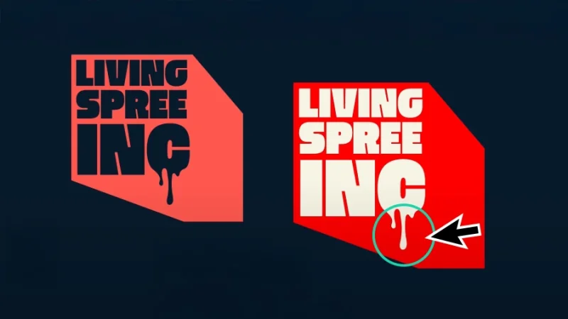 living spree brand logotype with a dripping detail highlighted in canva