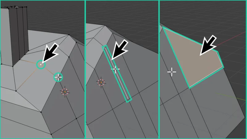 visual representation of vertices, edges, and faces in blender