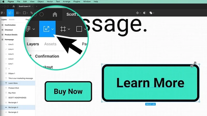 resizing a button with scale tool in figma