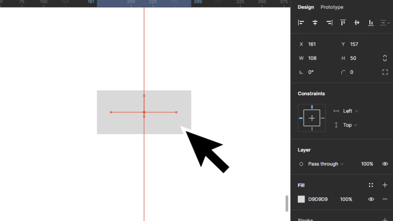 gray rectangle object centered inside a frame in figma