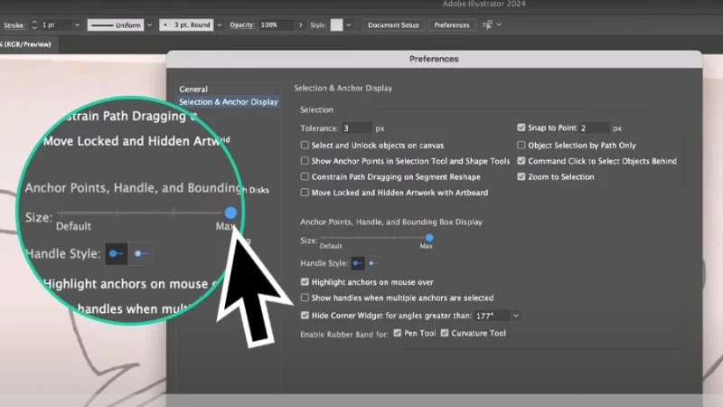 adjusting pen tool anchor point size in illustrator
