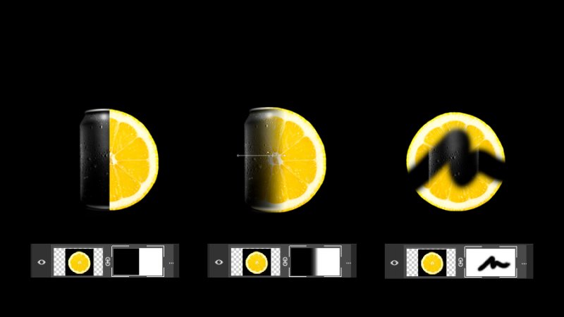 Blending with Layer Masks using solid color, gradient and brush strokes.