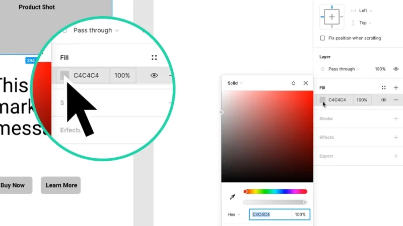 accessing the Fill options dialog box in figma