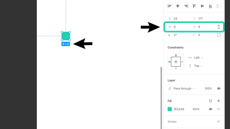drawing an 8-pixel square with the rectangle tool in figma