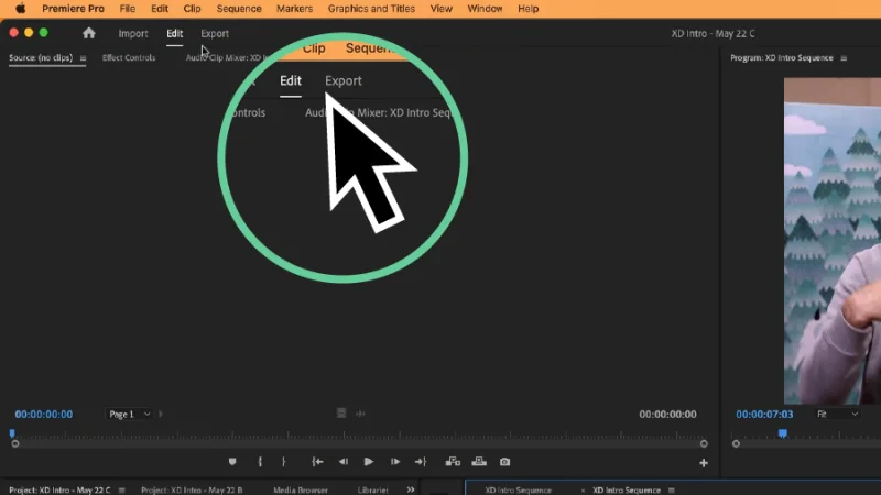 export tab highlighted in Premiere Pro