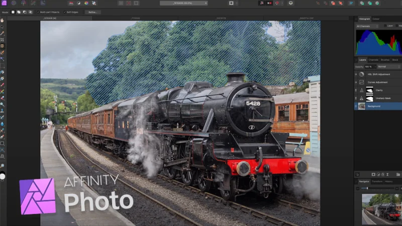 photo of a classic steam train edited in affinity photo