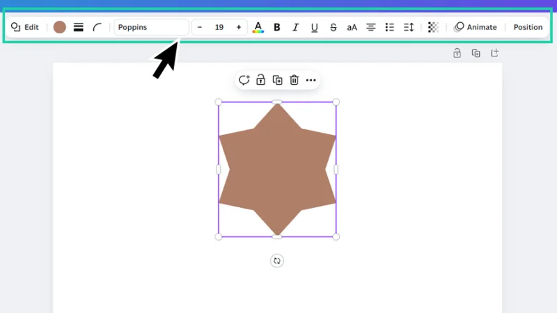 contextual toolbar highlighted over project page in canva