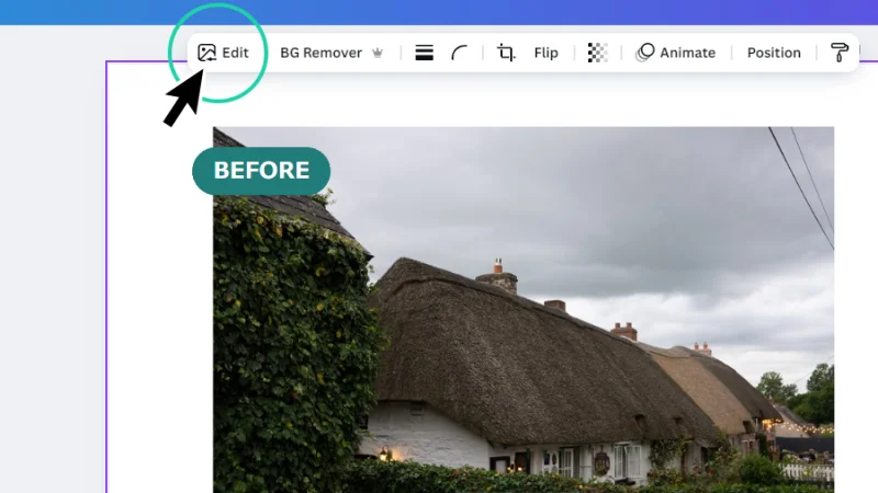 opening the image panel from the contextual toolbar in canva