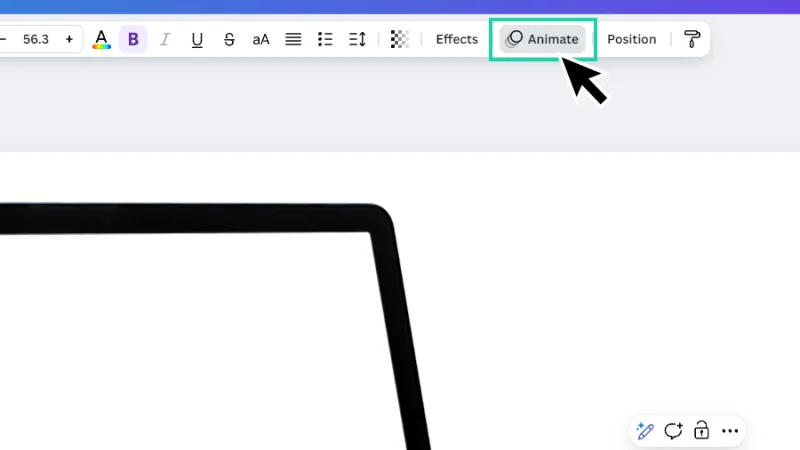 opening the animate panel from the contextual toolbar in canva