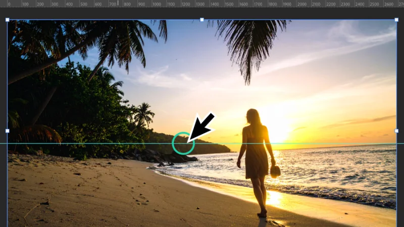 placing a guide line over the horizon to assist straightening edit in photoshop