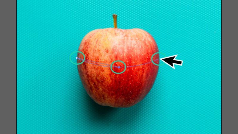 drawing a curved path over the image of a red apple in illustrator