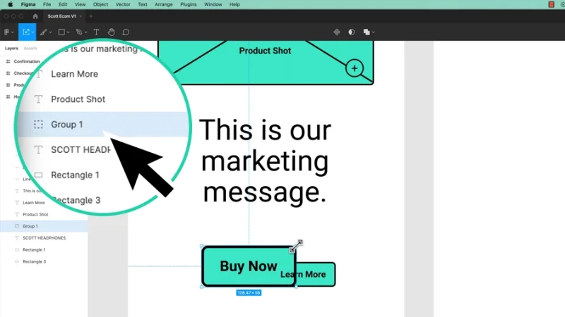 resizing a grouped frame with scale tool in figma