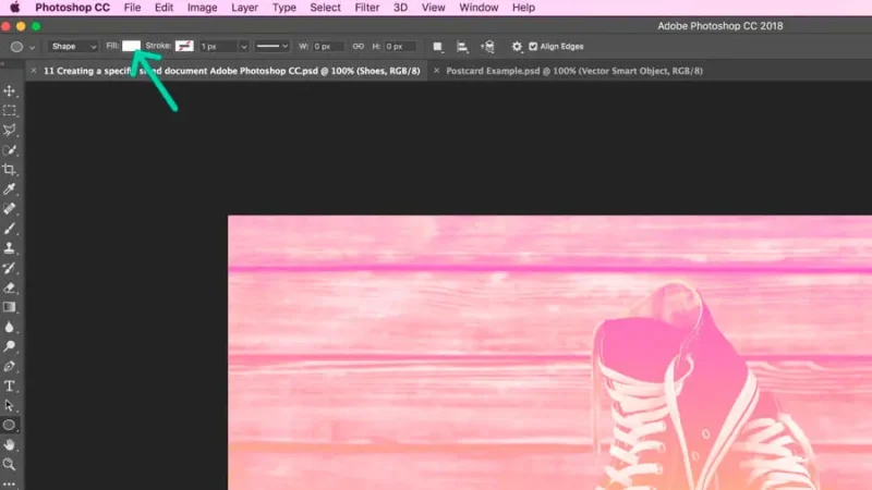 pointing out the fill color button from the shape tool options bar in adobe photoshop