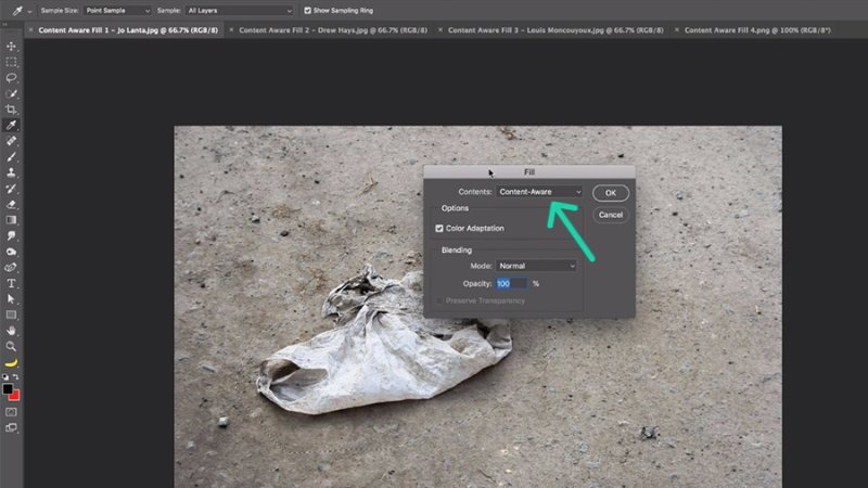 Make sure that Content-Aware is selected under the Contents setting.