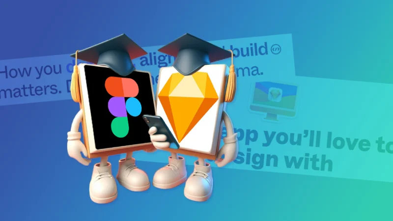 figma and sketch icons wearing graduation hats learning new features online