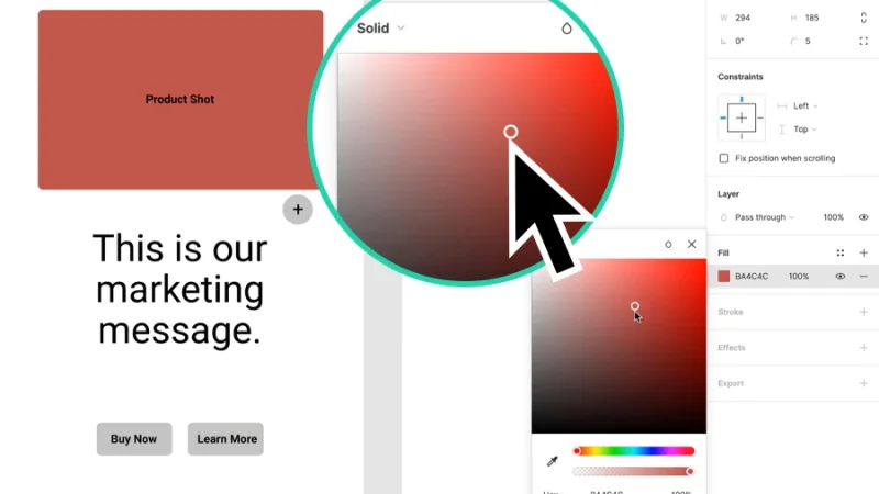 color picker tool setting up red color in figma
