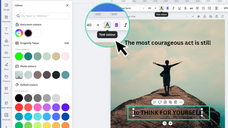 editing text color fill using the colour panel in canva