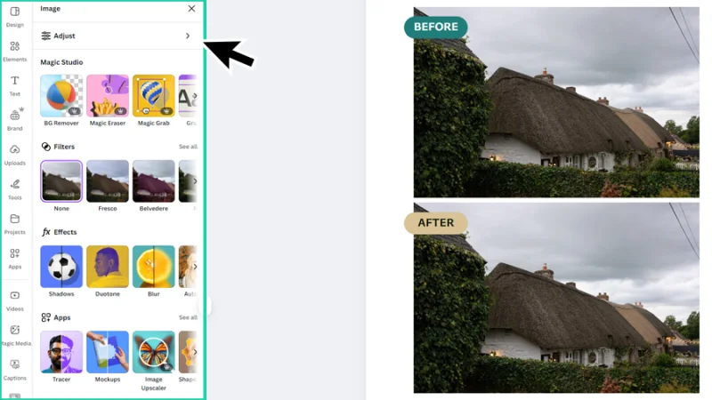 image panel options highlighted in canva