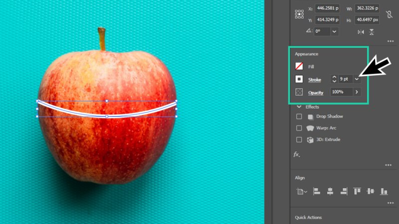 defining stroke colour and weight to path over red apple in illustrator