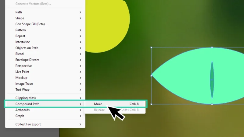compound path and make options highlighted in the object menu in illustrator