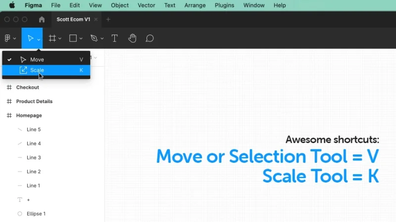 move and scale tools shortcut keys in figma
