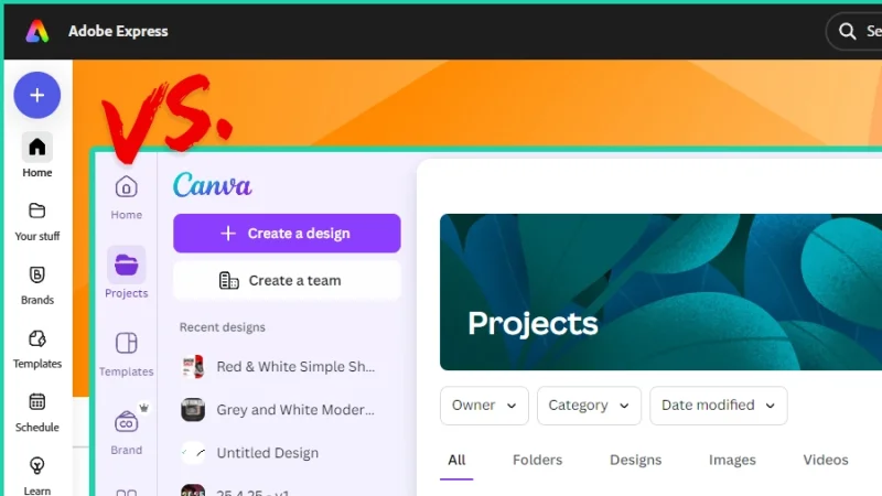 adobe express and canva homepage details