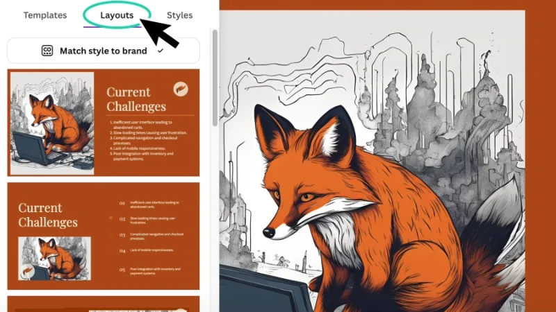 layouts feature for creating presentations highlighted in canva
