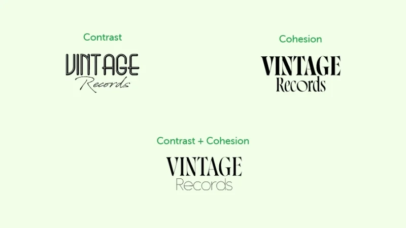 three font pairing examples considering contrast cohesion and both principles
