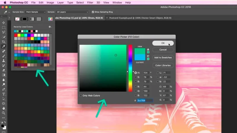 swatches and color picker panels in adobe photoshop