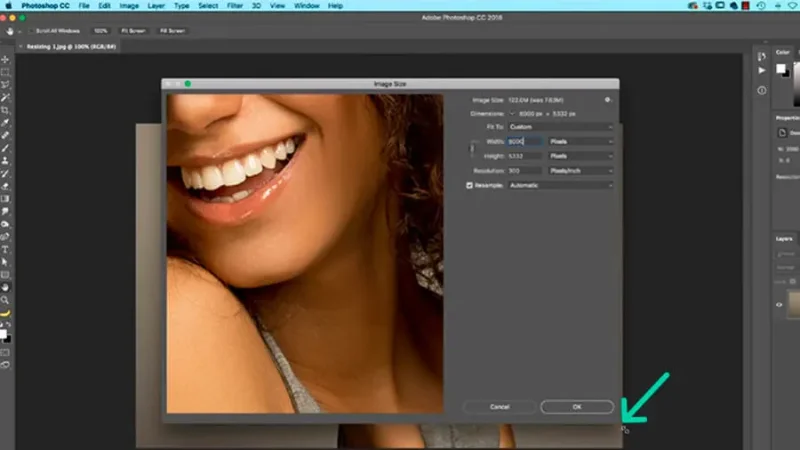 enlarged preview window inside  image size tool in Adobe Photoshop.
