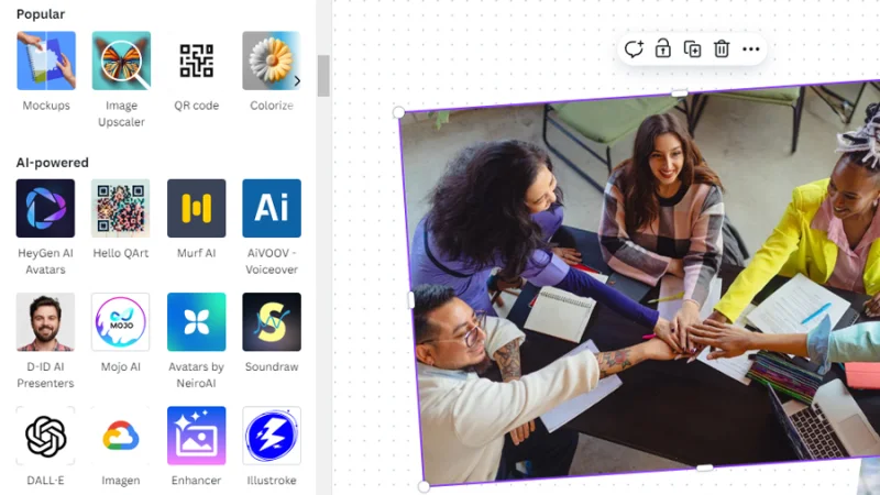 detail of artificial intelligence third-party apps available in canva