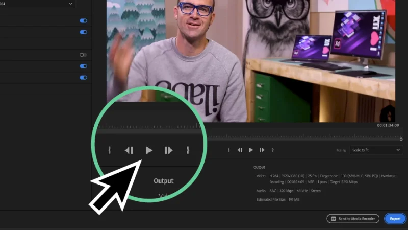 preview screen highlighted inside export window in Premiere Pro