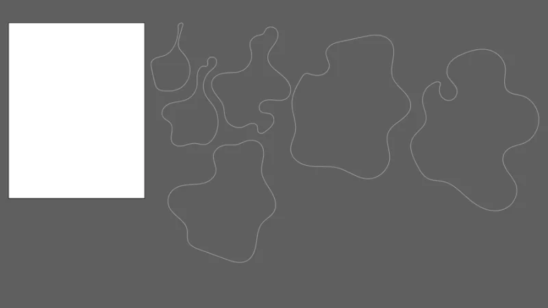 freehand blobs organized outside a blank paper cut artboard in illustrator