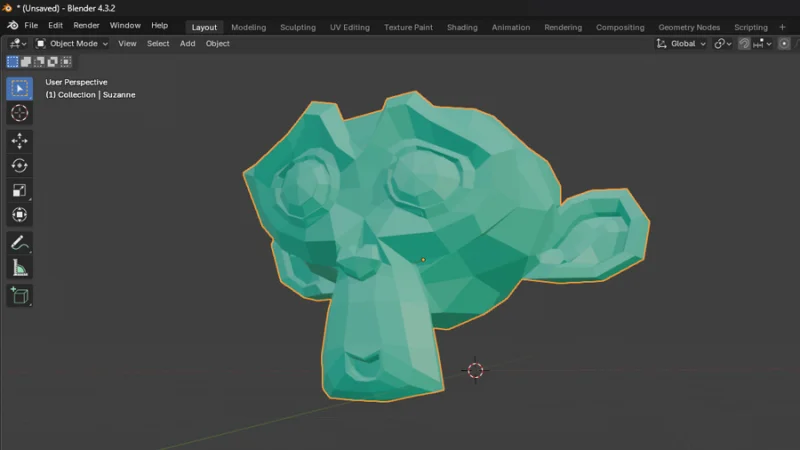 3d model of a monkey head previewed in blender